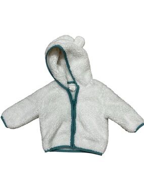 Gymboree White Sherpa Baby Hoodie with Teal Trim